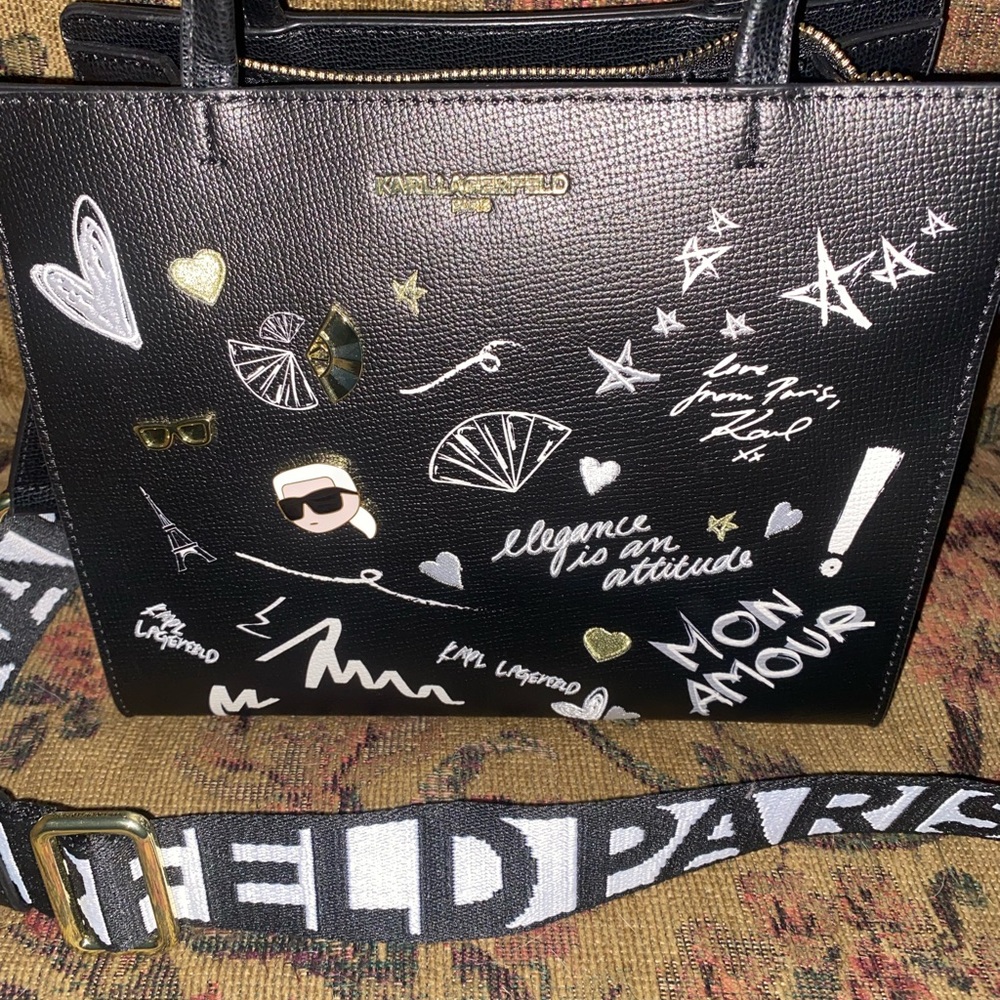 Karl Lagerfeld Black Tote with Graphic Accents